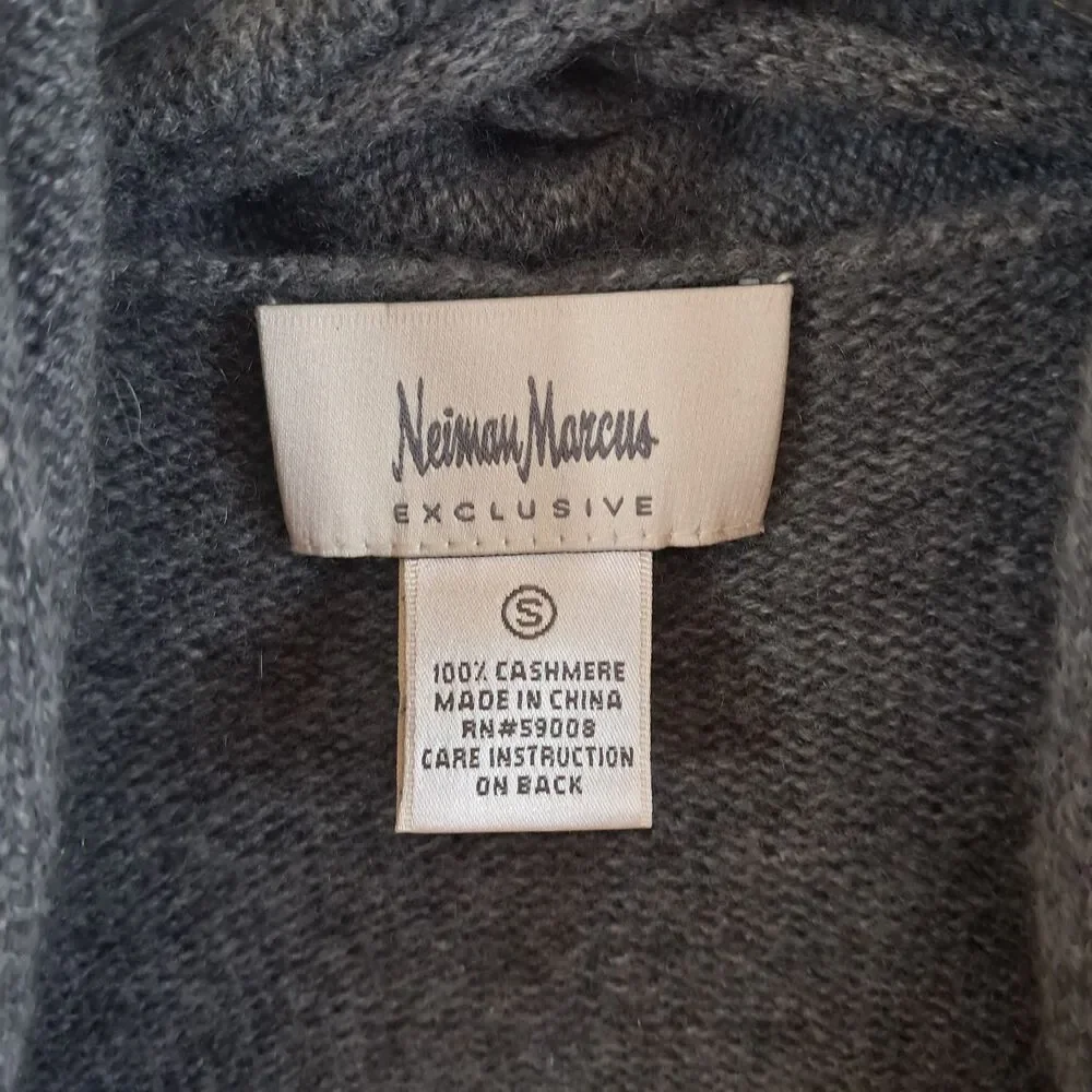 Neiman Marcus Womans Small Long Steel Gray 100% Cashmere Cardigan Open Front - Picture 2 of 5